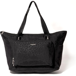 image:imageBaggallini Carryall Expandable Lightweight Travel Tote 22 Packable Folding Compact Nylon Washable Weekender wLuggage SleeveBlack Cheetah Emboss