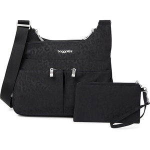 image:imageBaggallini Crossbody Travel Bag 11x85 Lightweight Waterresistant Nylon HandbagBlack Cheetah Emboss