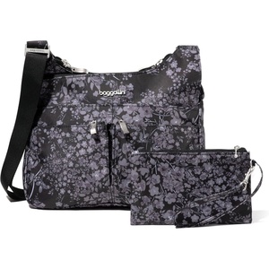 image:imageBaggallini Crossbody Travel Bag 11x85 Lightweight Waterresistant Nylon HandbagBlack Hydrangea