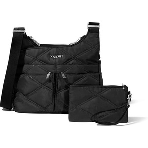 image:imageBaggallini Crossbody Travel Bag 11x85 Lightweight Waterresistant Nylon HandbagBlack Quilt