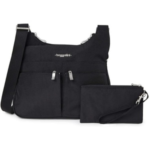 image:imageBaggallini Crossbody Travel Bag 11x85 Lightweight Waterresistant Nylon HandbagBlack With Sand Lining
