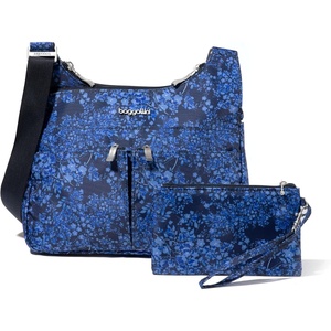 image:imageBaggallini Crossbody Travel Bag 11x85 Lightweight Waterresistant Nylon HandbagInk Hydrangea