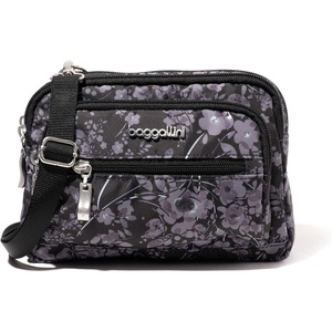 image:imageBaggallini Triple Zip Small Crossbody Bag for Women  Lightweight Convertible Fanny Pack Belt BagBlack Hydrangea