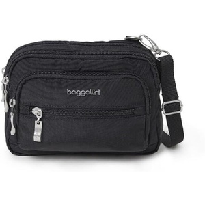 image:imageBaggallini Triple Zip Small Crossbody Bag for Women  Lightweight Convertible Fanny Pack Belt BagBlack With Sand Lining