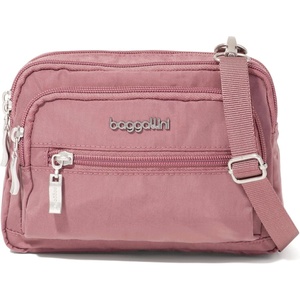 image:imageBaggallini Triple Zip Small Crossbody Bag for Women  Lightweight Convertible Fanny Pack Belt BagDusty Mauve