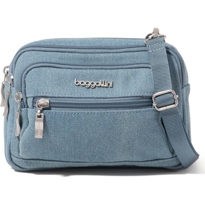 image:imageBaggallini Triple Zip Small Crossbody Bag for Women  Lightweight Convertible Fanny Pack Belt BagLight Indigo Denim