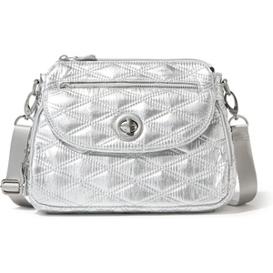 image:imageBaggallini Calais Crossbody Bags for Women 10x7 Lightweight WaterResistant Travel Purse RFID amp Interior OrganizationSilver Metallic Quilt