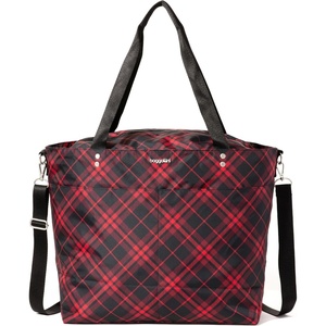 image:imageBaggallini Carryall Tote  Lightweight Nylon Zipper Top Weekender Travel Beach Bag wLuggage SleeveCrimson Tartan