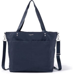 image:imageBaggallini Carryall Tote  Lightweight Nylon Zipper Top Weekender Travel Beach Bag wLuggage SleeveFrench Navy
