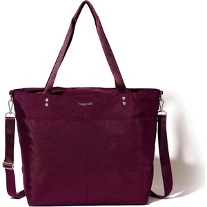 image:imageBaggallini Carryall Tote  Lightweight Nylon Zipper Top Weekender Travel Beach Bag wLuggage SleeveMulberry