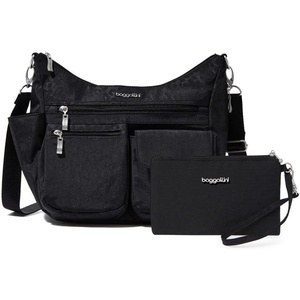 image:imageBaggallini Modern Everywhere Crossbody Bag for Women 11x9x45 Rfid Hobo BagBlack Cheetah Emboss