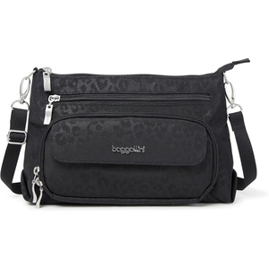 image:imageBaggallini Original Everyday 11x75 Crossbody Bags Rfid Protected Lightweight Nylon Zippered Travel PurseBlack Cheetah Emboss
