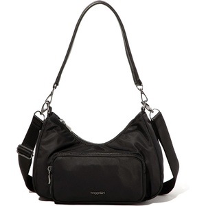 image:imageBaggallini Savannah Crossbody 12x8 wRFID Card Holder Vegan Leather Shoulder Strap Convertible Crossbody for WomenBlack Twill