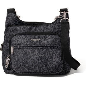 image:imageBaggallini Securtex Antitheft Crossover Crossbody Bag 11w X 85h Rfid Builtin Wallet Locking ZippersMidnight Blossom Print