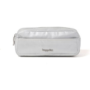 image:imageLong Pocket Cosmetic  Lightweight 78x 31x21 Makeup Bag  Travel Essentials Makeup OrganizerSilver Metallic